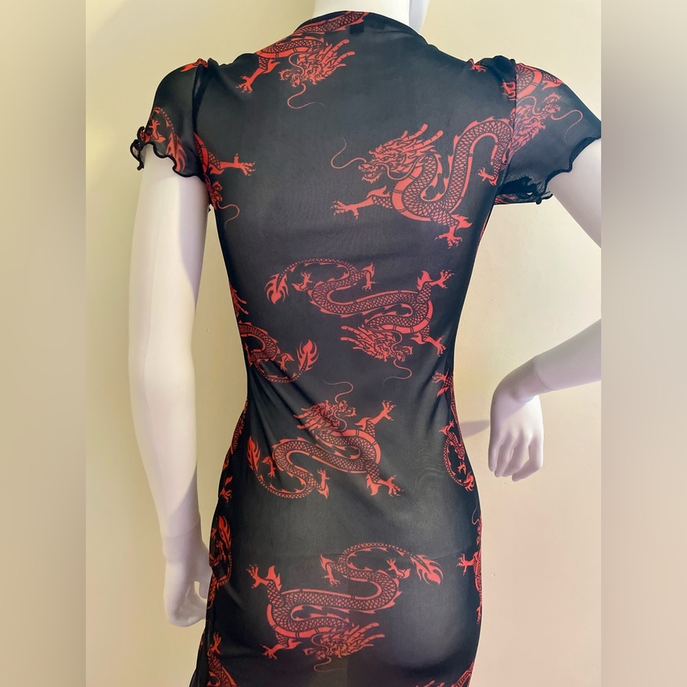 FashionNova “Baddest Behavior” Mesh Mini Dress Short Sleeve Black/Red Medium - Picture 3 of 10